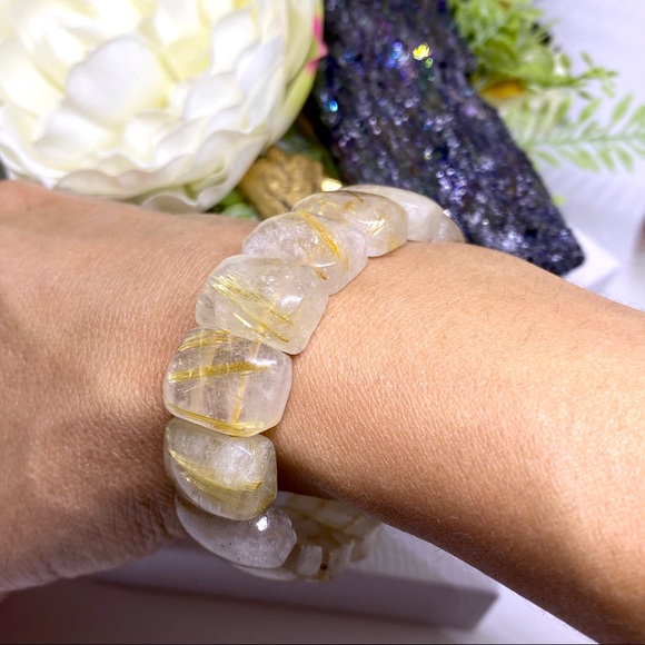 Golden Rutile Quartz Gemstone Crystal Bracelet - Picture 10 of 16